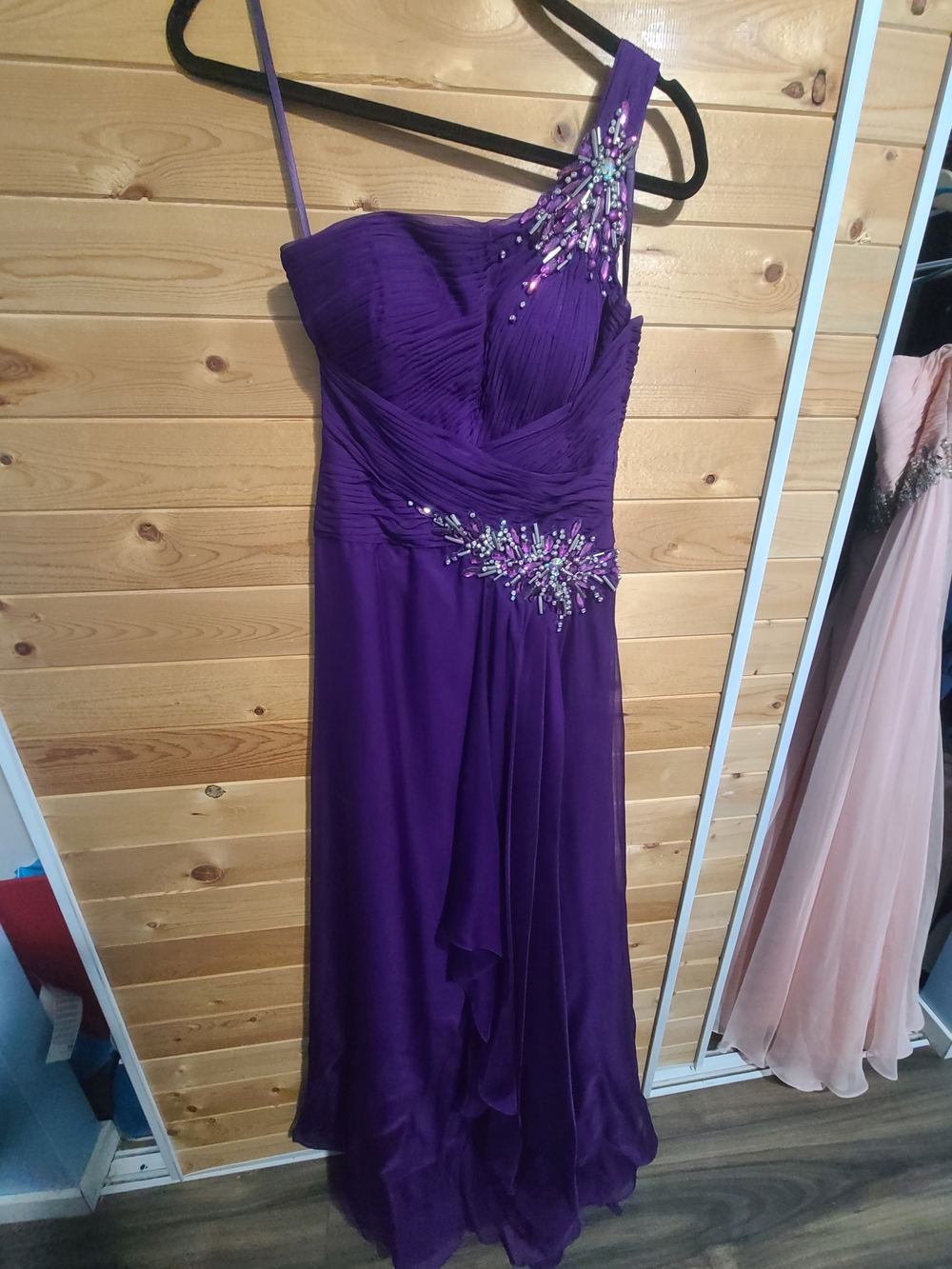 One-Shoulder Purple Evening Dress with Jeweled Accents
